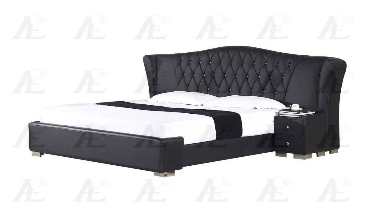 Black PU Cal King Size Bed and 2 Nightstands Set 3Pcs U456968