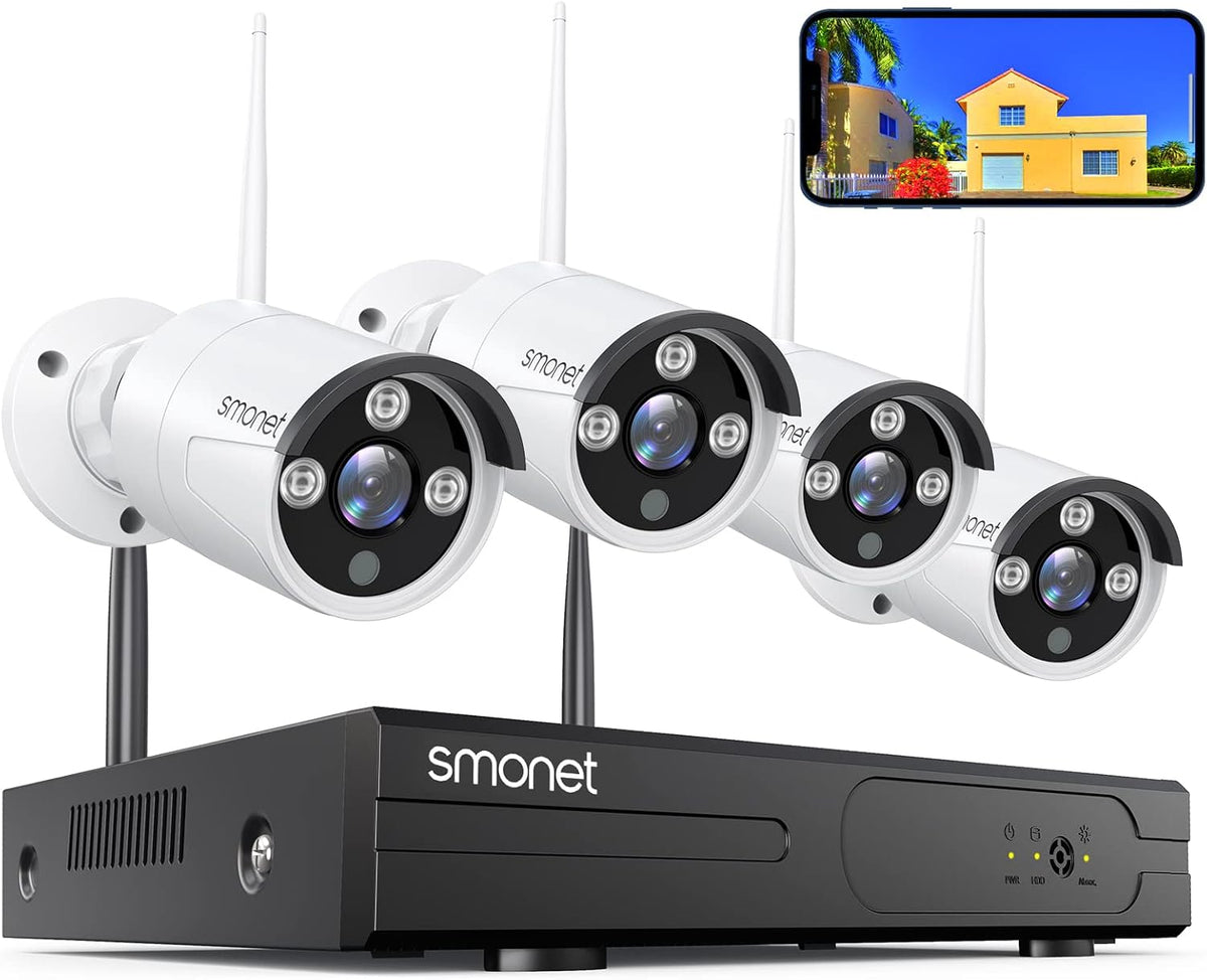 3MP Wireless Security Camera System with Audio, 8CH NVR Kits, 4pcs 3MP Indoor Outdoor WiFi IP Cameras, Night Vision, AI Human Detection Q303