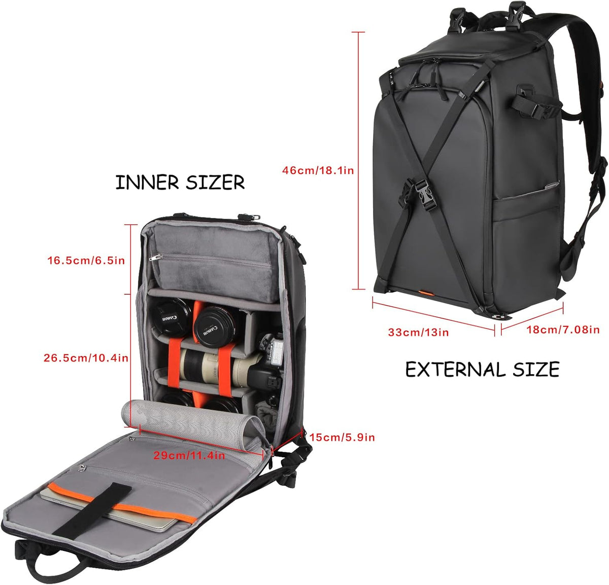 Waterproof Medium Camera Bag Backpack with Laptop Compartment and Rain Cover I54565