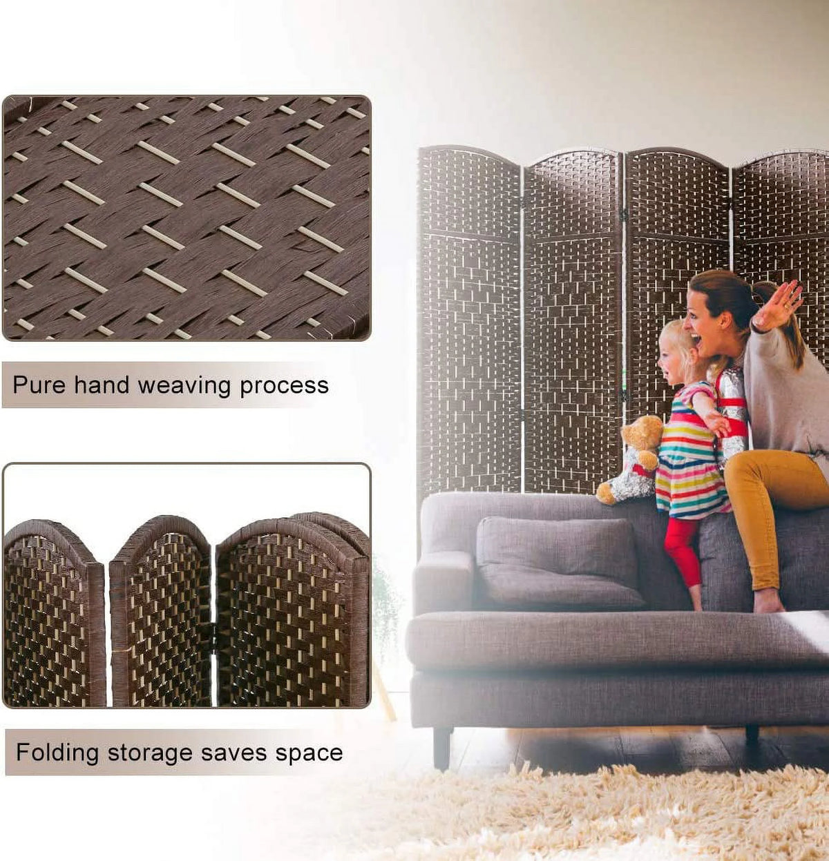 Brown 4 Panel Wood Room Divider Screen X765696