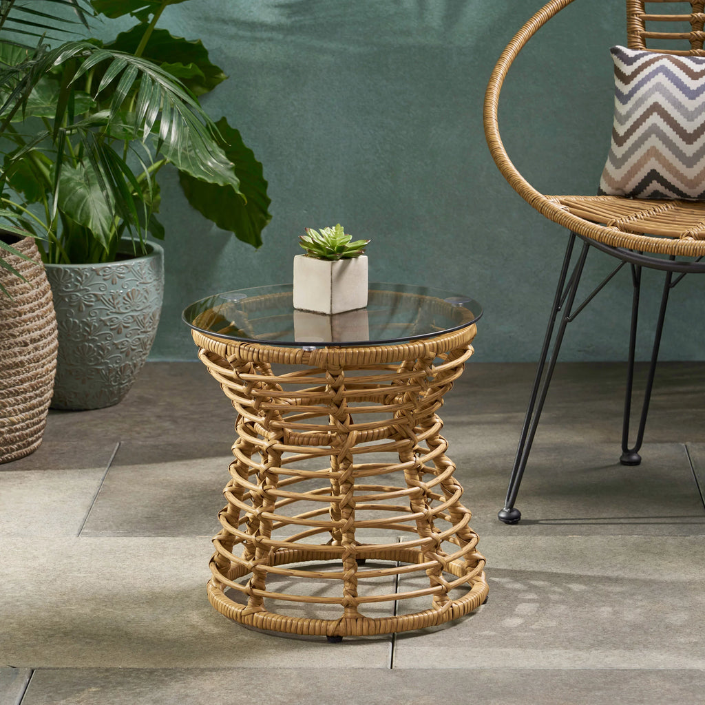 Outdoor Wicker Side Table Light Brown Z668778