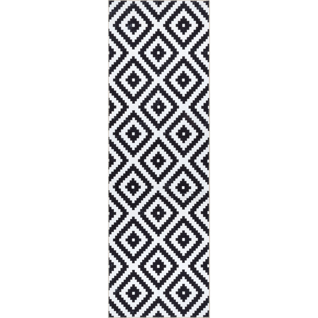 Black Machine Washable Runner Rug B9043
