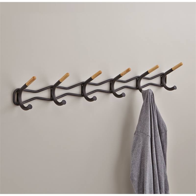 6 Hook Black Coat Wall Rack D395