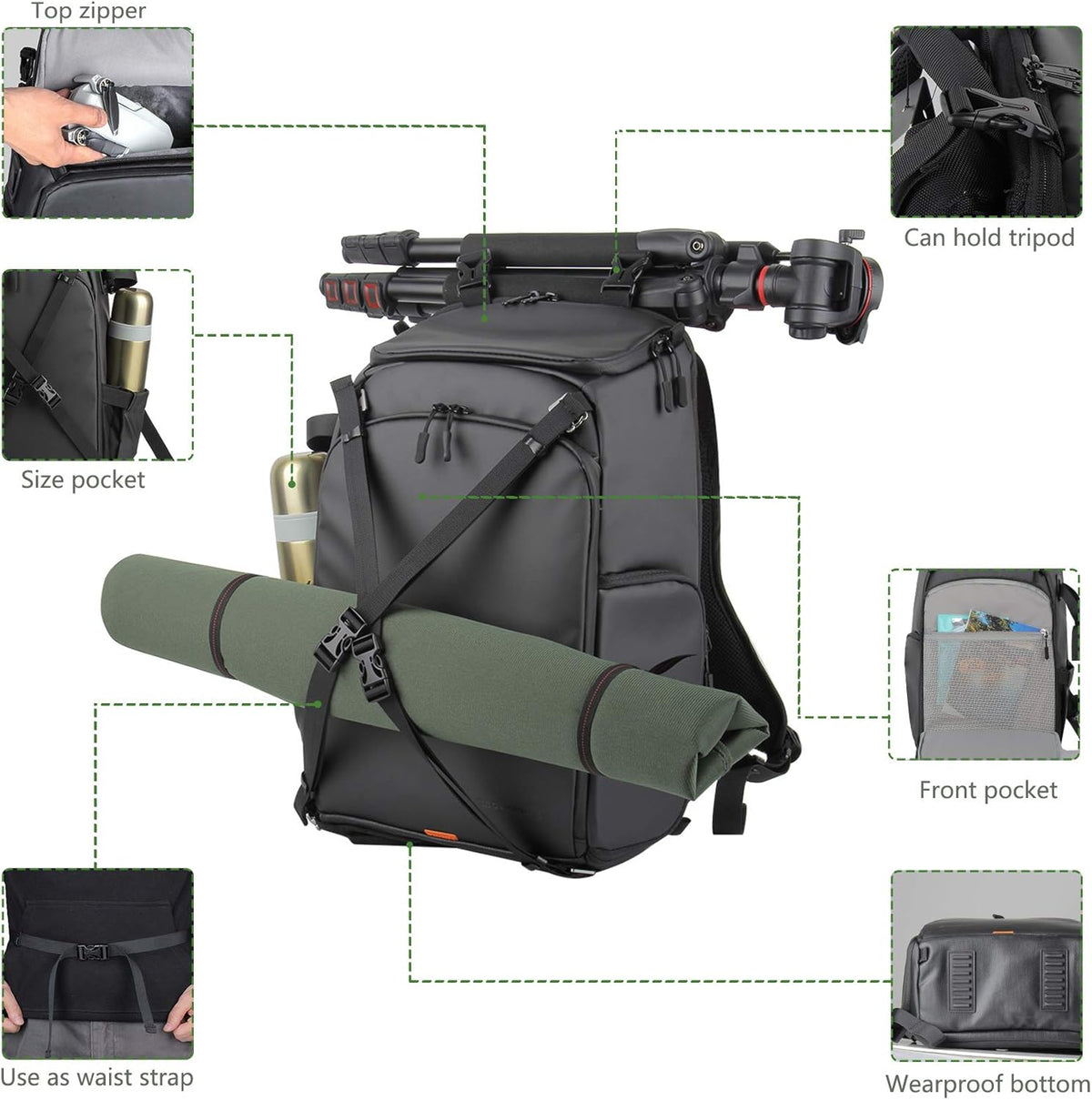 Waterproof Medium Camera Bag Backpack with Laptop Compartment and Rain Cover I54565