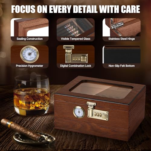 Cedar Wood Glass Top Cigar Humidor with Hygrometer Q886225