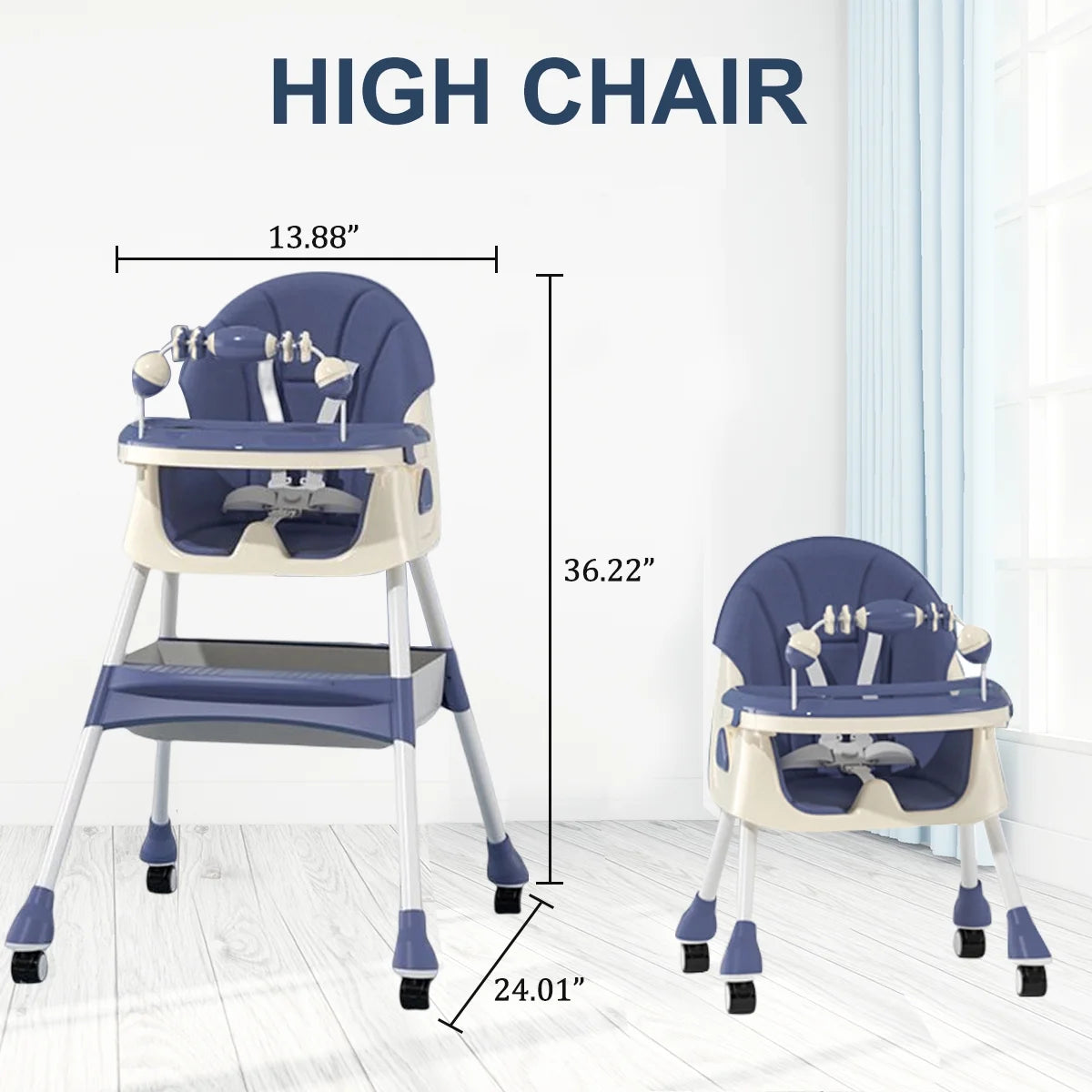 4-in-1 Baby Highchair with Five-Point Snap Button, Blue Q480