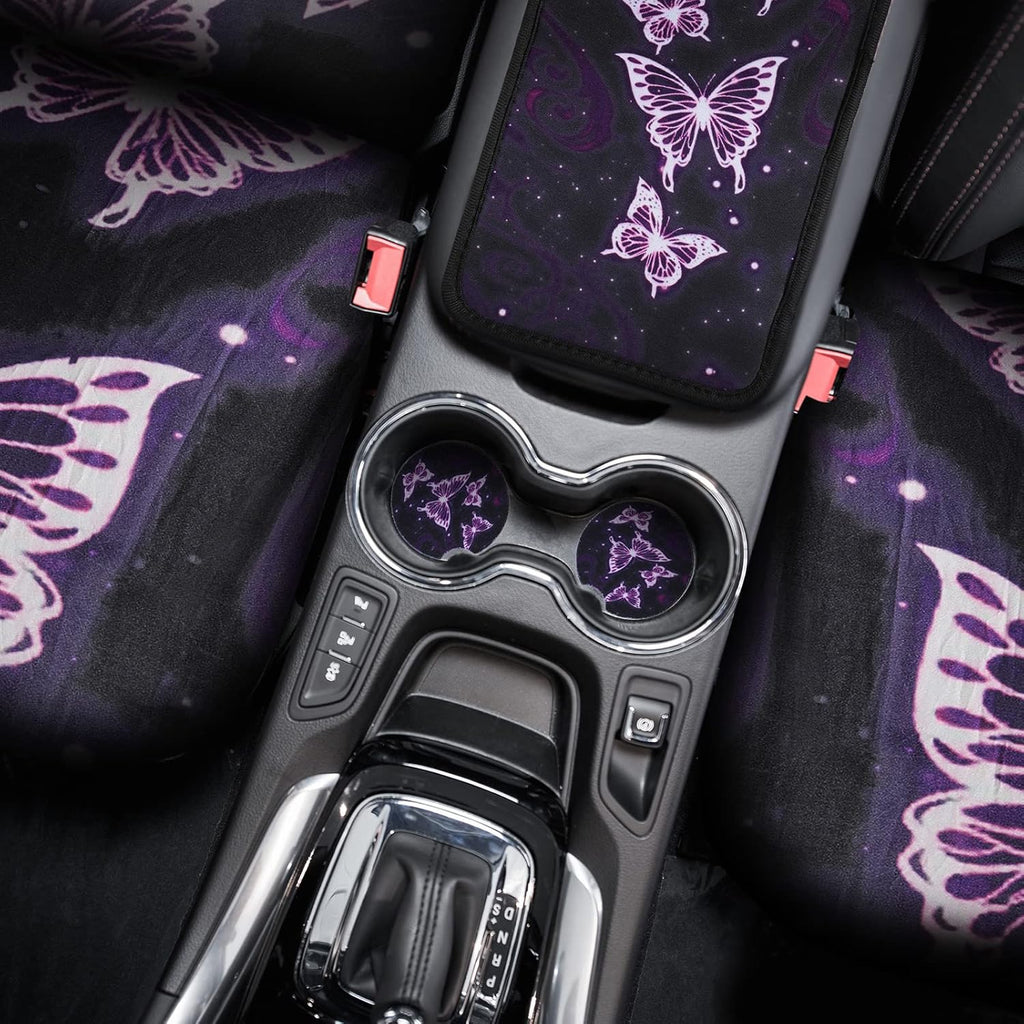 15 Pieces Purple Butterfly Car Seat Covers Full Set Y3254