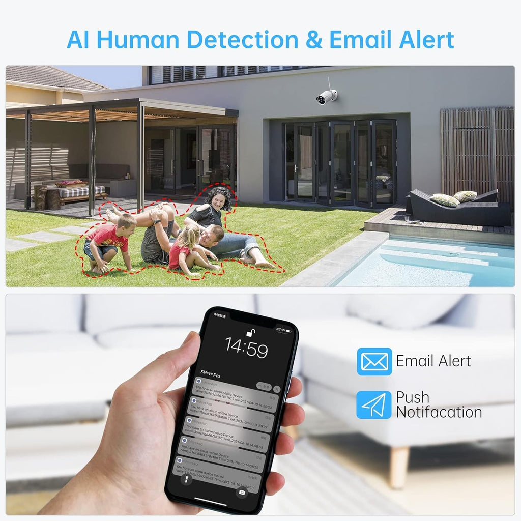 3MP Wireless Security Camera System with Audio, 8CH NVR Kits, 4pcs 3MP Indoor Outdoor WiFi IP Cameras, Night Vision, AI Human Detection Q303