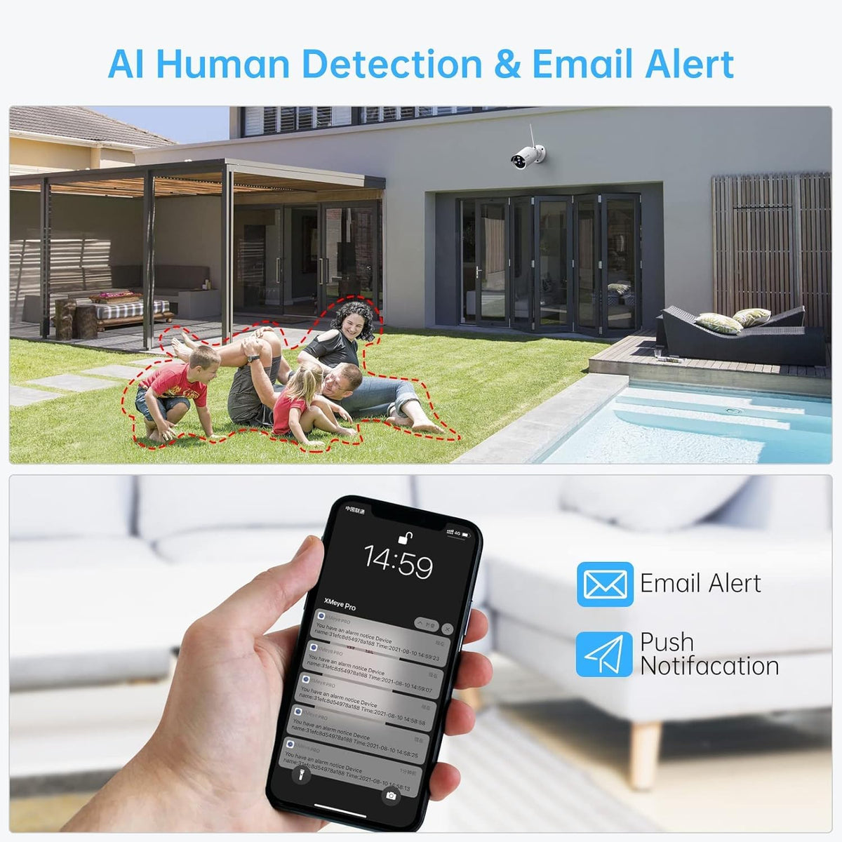 3MP Wireless Security Camera System with Audio, 8CH NVR Kits, 4pcs 3MP Indoor Outdoor WiFi IP Cameras, Night Vision, AI Human Detection Q303