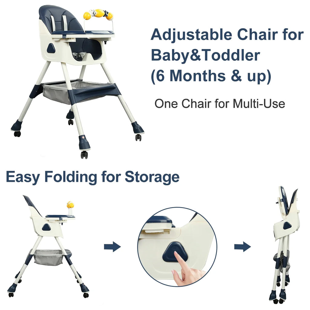 4-in-1 Baby Highchair with Five-Point Snap Button, Blue Q480