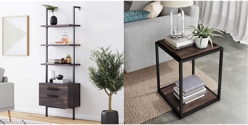 White/Gold 5-Shelf Ladder Bookcase with Metal Frame P948665