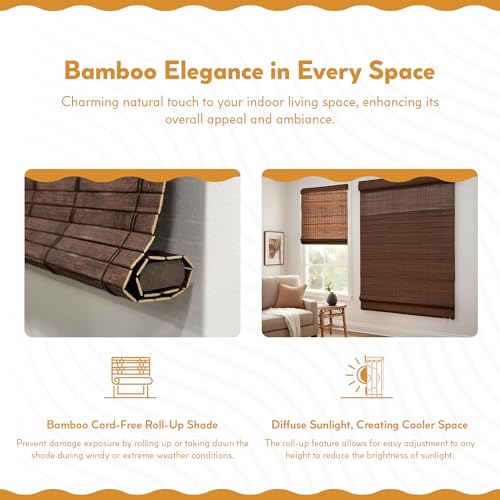 Cordless Bamboo Roman Shades - Driftwood - 28.5 in. W x 64 in. L A826388