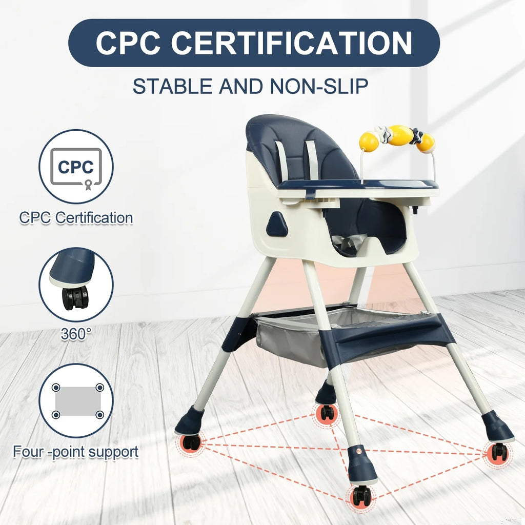 4-in-1 Baby Highchair with Five-Point Snap Button, Blue Q480