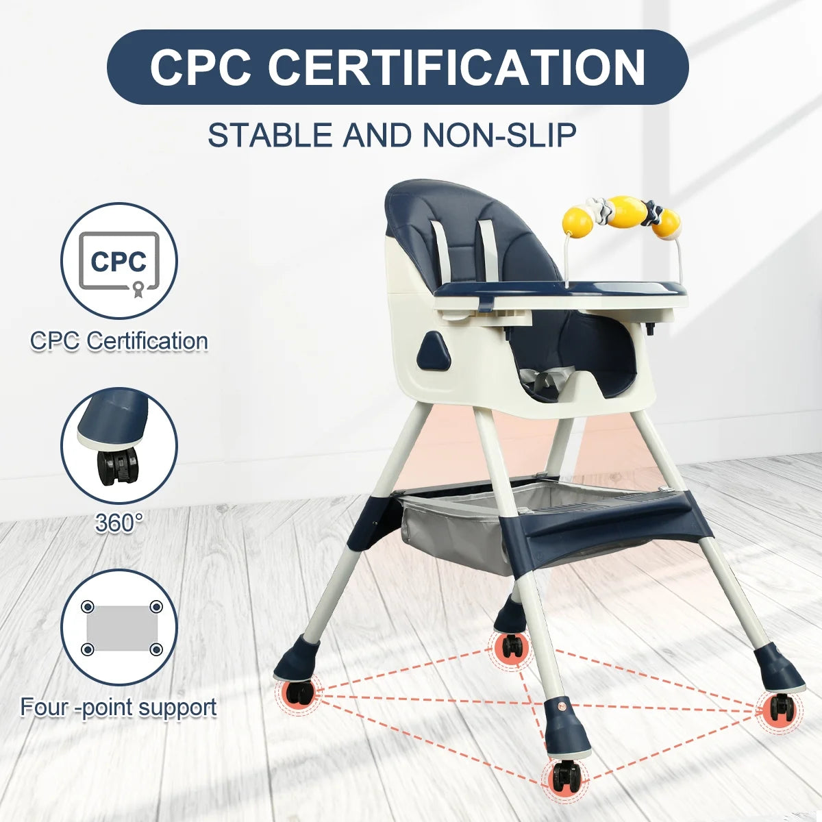 4-in-1 Baby Highchair with Five-Point Snap Button, Blue Q480