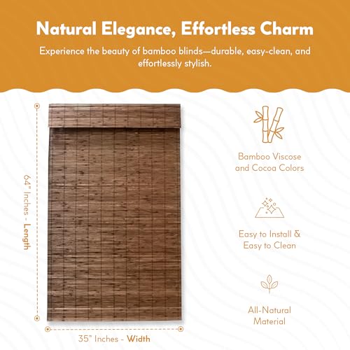 Cordless Bamboo Roman Shades - Driftwood - 28.5 in. W x 64 in. L A826388