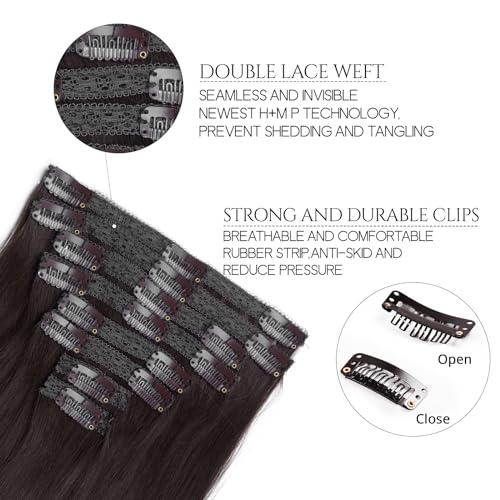 18 Inch 120g 8pcs Dark Brown Clip In Real Human Hair Extensions U359