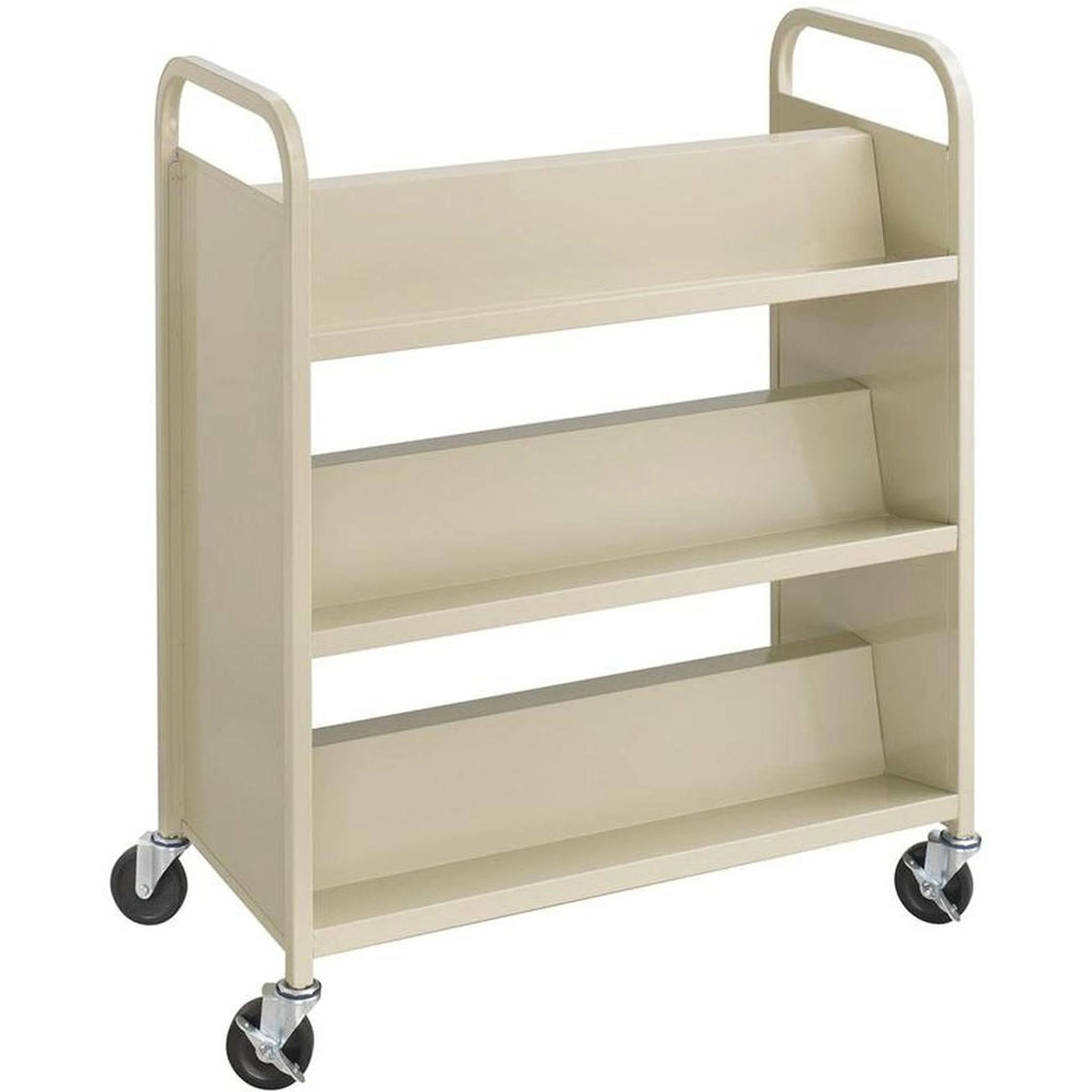 Double-Sided Book Cart Trolley with 6 Shelves Powder-Coated Steel Sand I24962