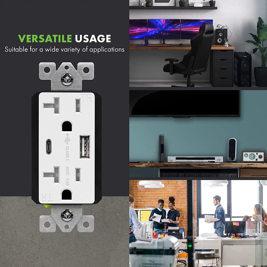 20 Amp USB Outlet with 2 USB Charging Ports, White, 2 Pack L322