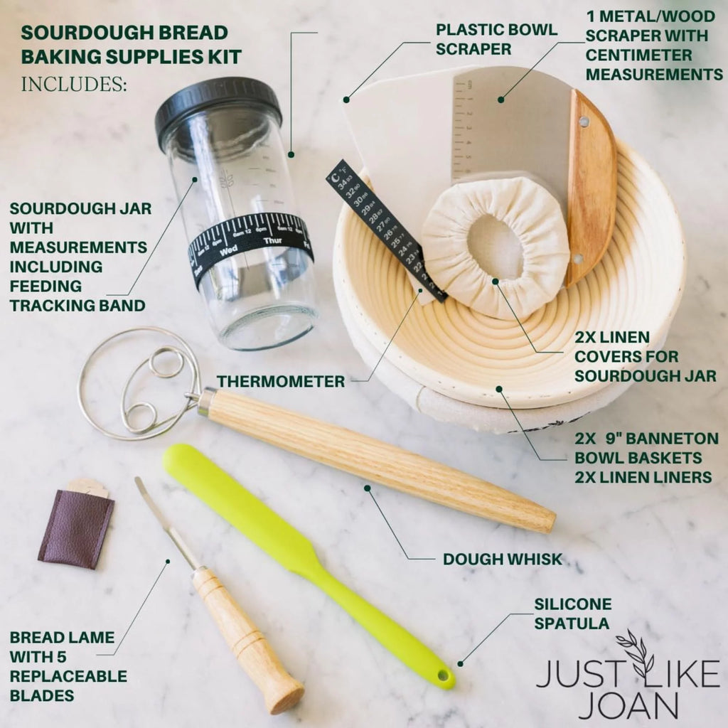 Sourdough Bread Baking Kit with Starter Jar and Banneton Bowl Basket Z17072