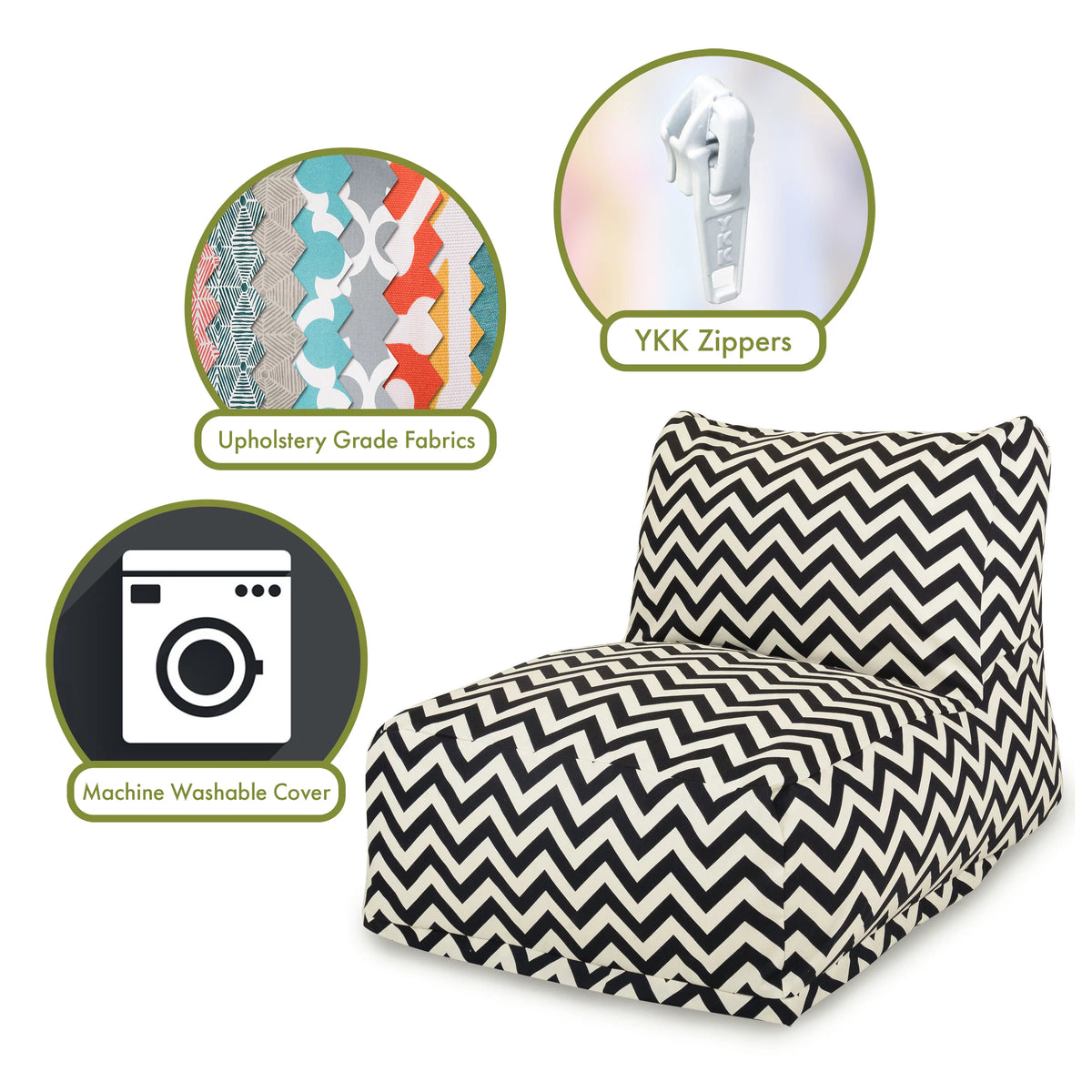 Black Chevron Chair Lounger Bean Bag O951044