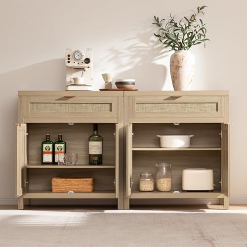 Rattan Storage Cabinet Set of 2 with Doors and Drawer V654442