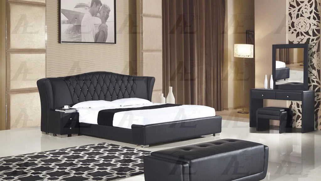 Black PU Cal King Size Bed and 2 Nightstands Set 3Pcs U456968
