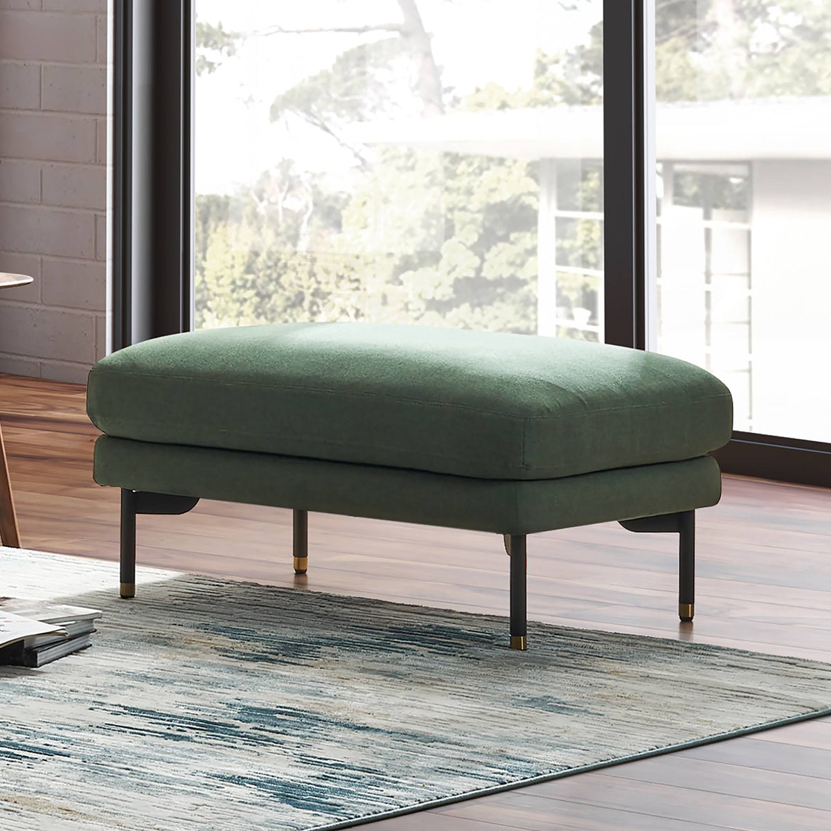 Matte Black Metal Legs Green Ottoman S8572