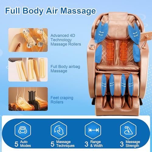 Zero Gravity SL-Track Shiatsu Full Body Massage Chair with Body Scan, Waist Heating, Bluetooth, Foot Rollers, 32 Airbags & Extended Footrest T182628