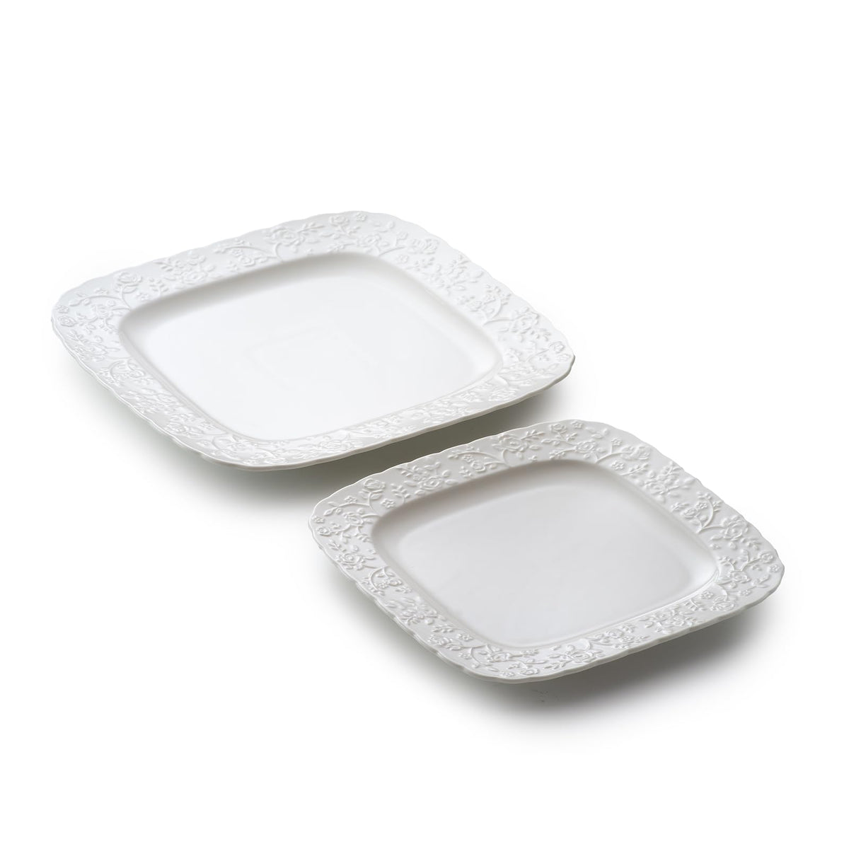 Ceramic Square Dinner Plates Set of 4, 10 & 12 Inch Embossed Salad Plates O976282