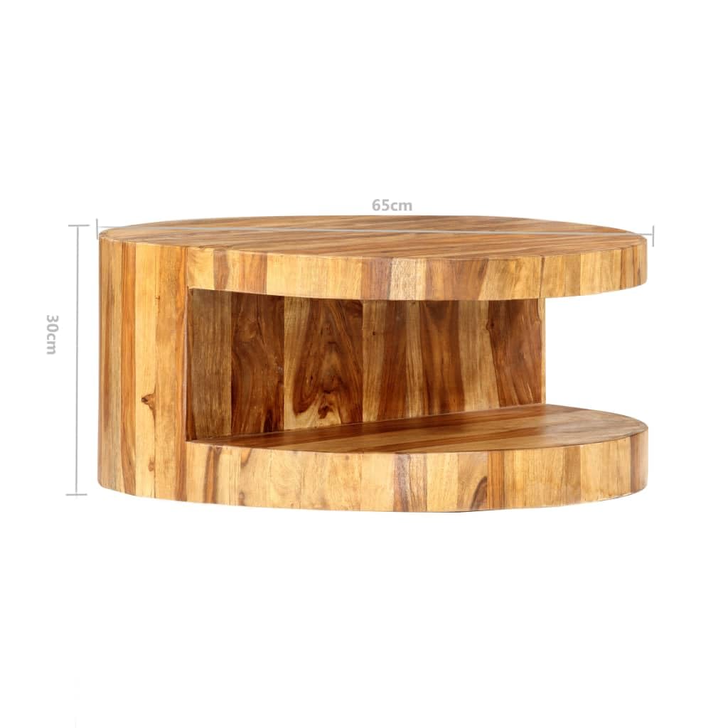 Solid Sheesham Wood Round Coffee Table with Built-in Shelf U46714