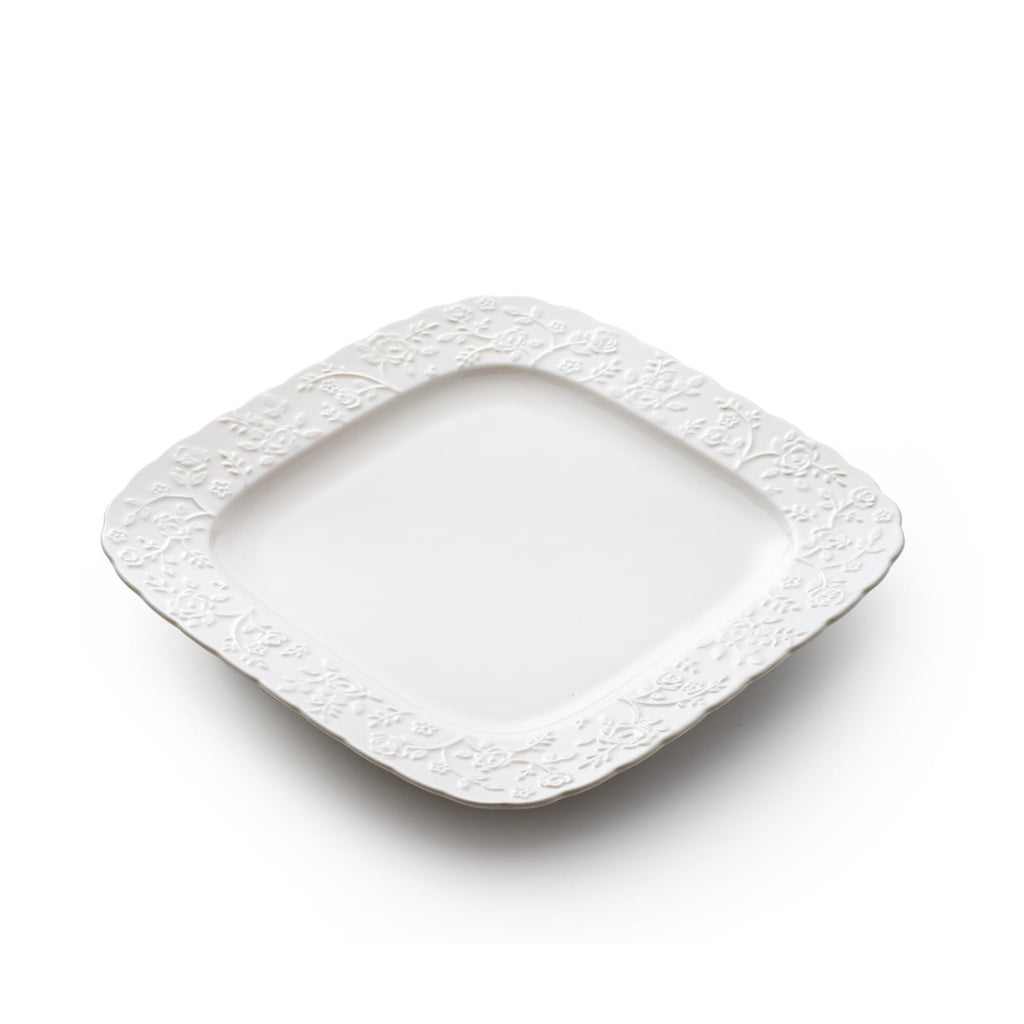 Ceramic Square Dinner Plates Set of 4, 10 & 12 Inch Embossed Salad Plates O976282
