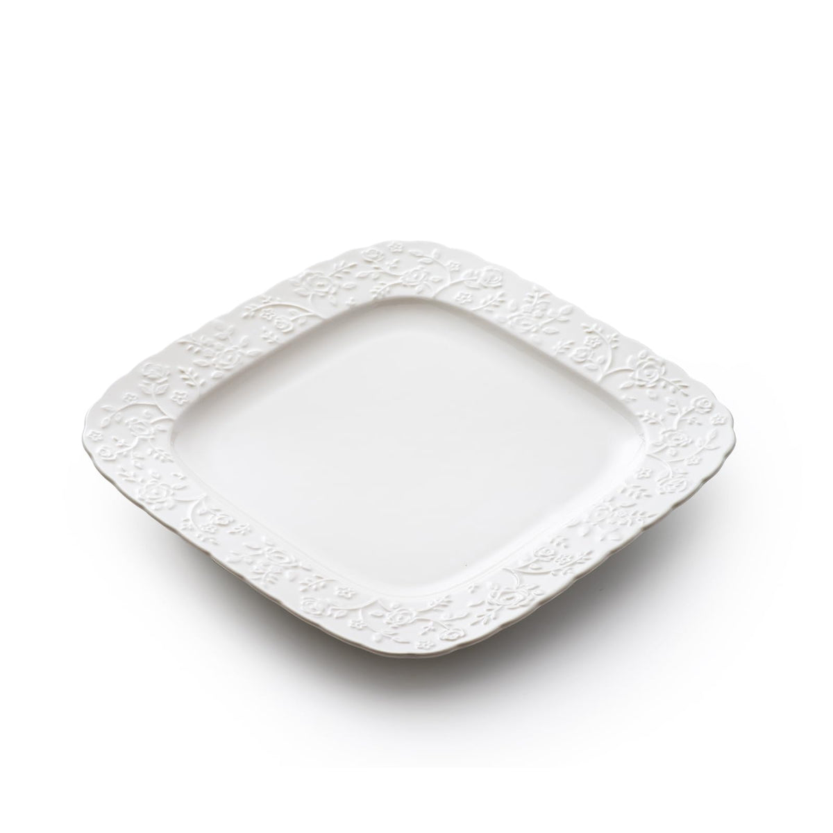 Ceramic Square Dinner Plates Set of 4, 10 & 12 Inch Embossed Salad Plates O976282