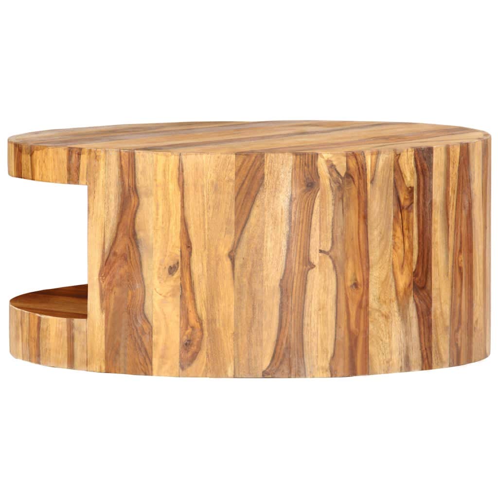 Solid Sheesham Wood Round Coffee Table with Built-in Shelf U46714
