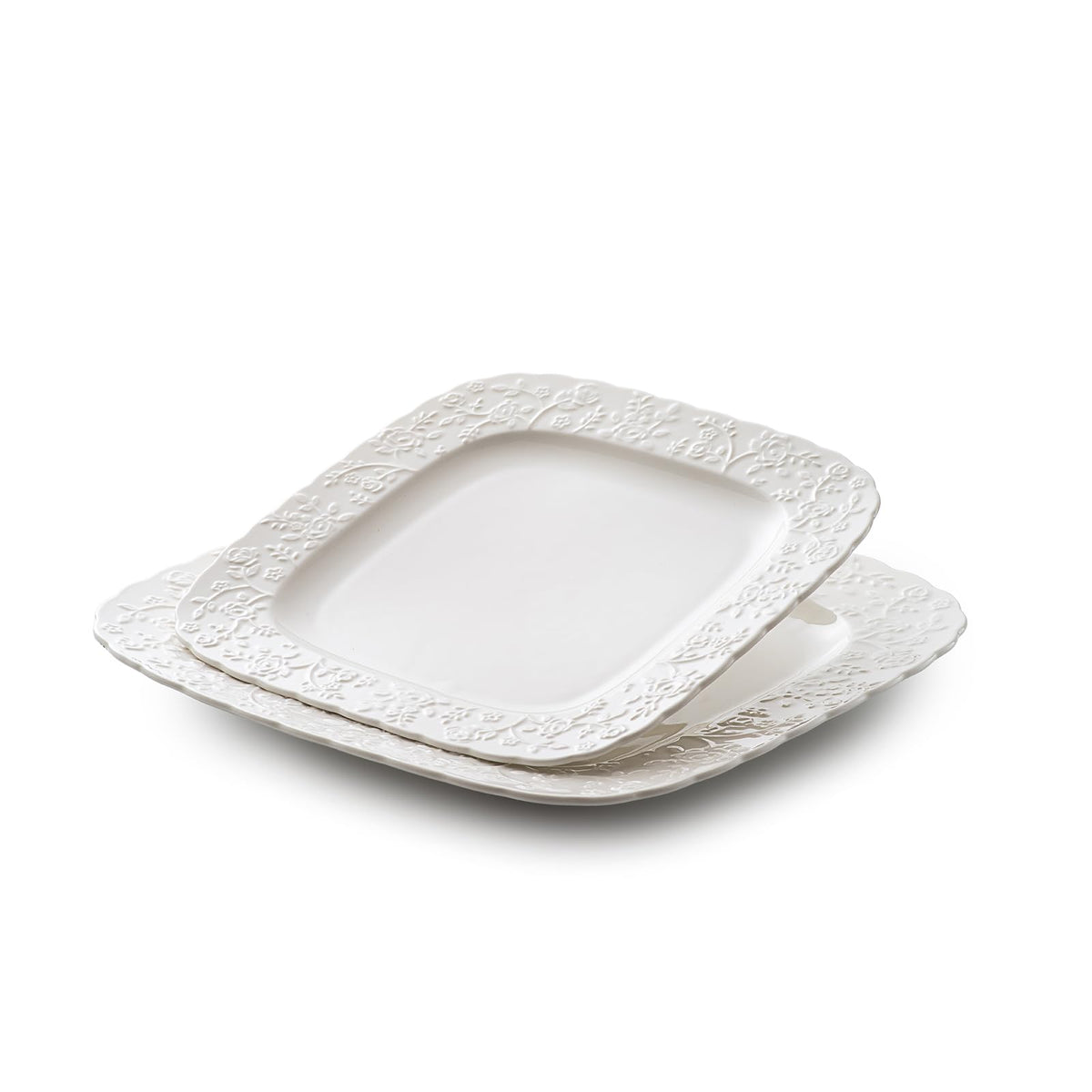 Ceramic Square Dinner Plates Set of 4, 10 & 12 Inch Embossed Salad Plates O976282