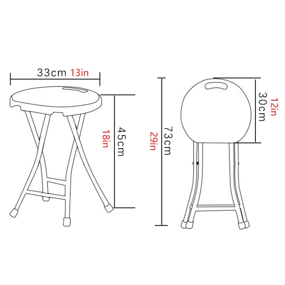 18 Inch Portable Folding Stool with Handle, 500lbs Capacity Round Plastic Chair Y3813