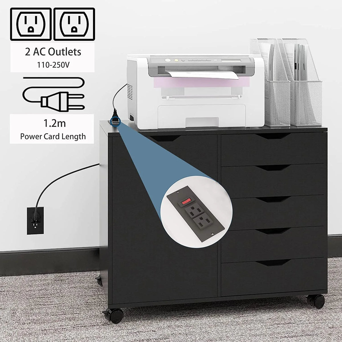 5 Drawer Wood File Cabinet with Charging Station H91423