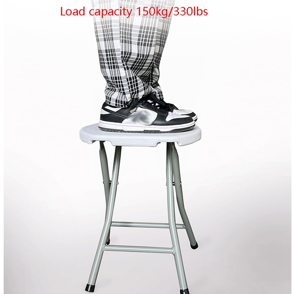18 Inch Portable Folding Stool with Handle, 500lbs Capacity Round Plastic Chair Y3813