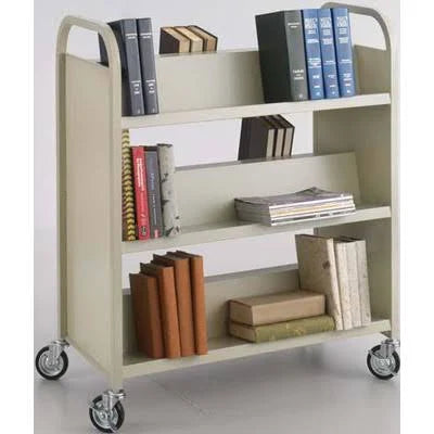 Double-Sided Book Cart Trolley with 6 Shelves Powder-Coated Steel Sand I24962