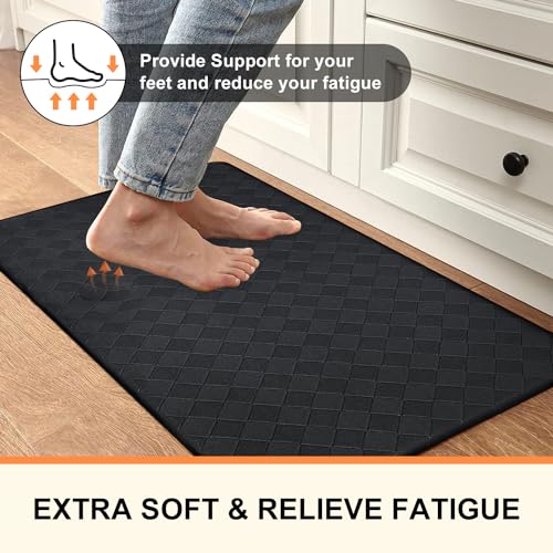 Grey Cushioned Anti Fatigue Kitchen Mats 2 PCS, 17.3"x 28"+17.3"x 47" Y45084