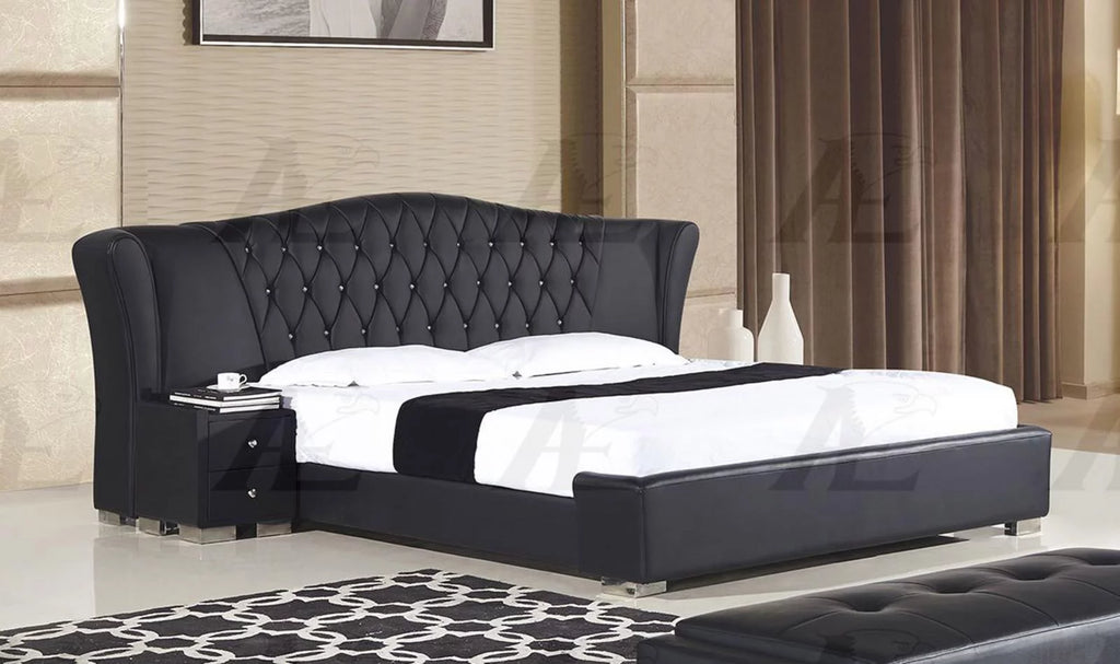 Black PU Cal King Size Bed and 2 Nightstands Set 3Pcs U456968