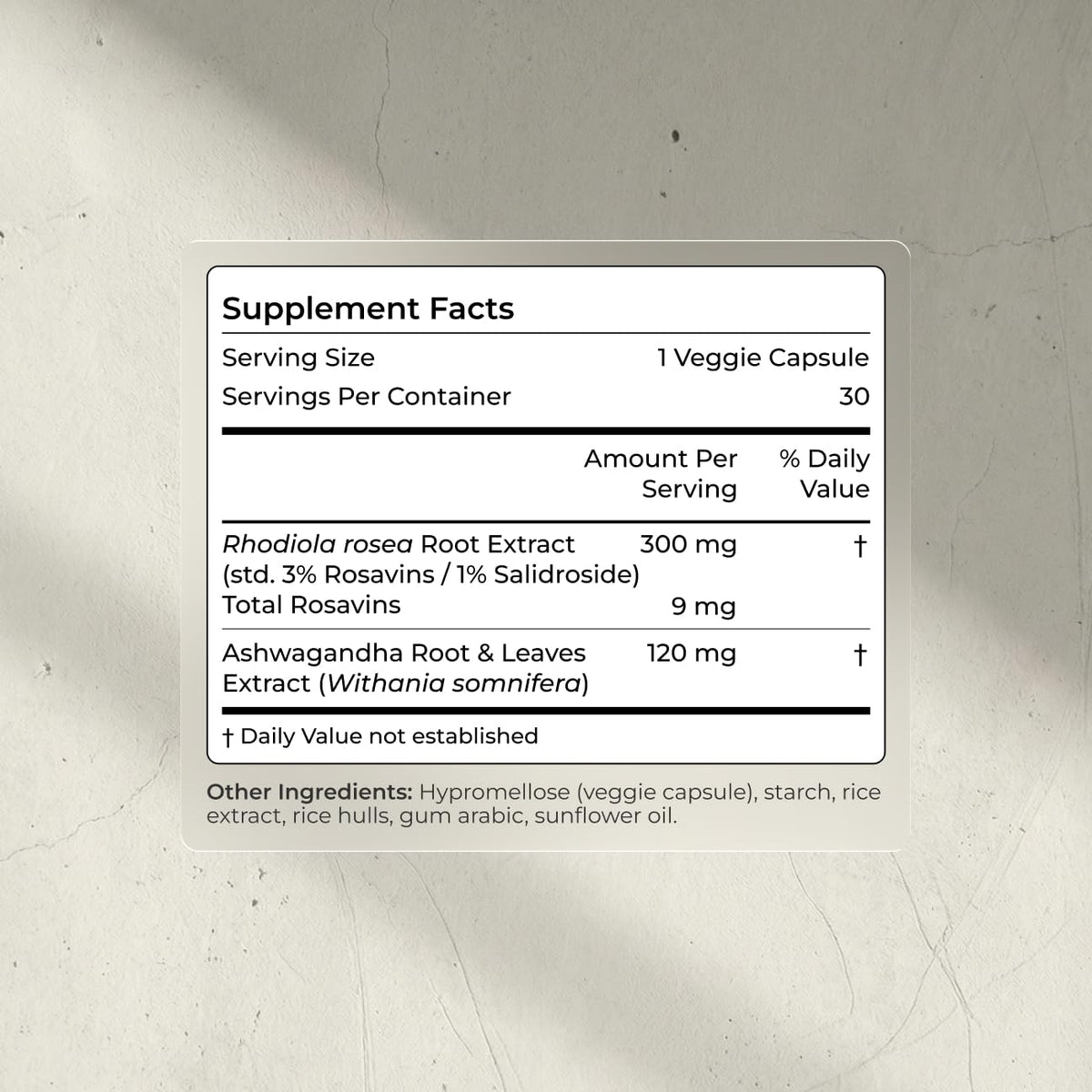 Ashwagandha & Rhodiola 120mg Adaptogen Capsules 30 Vegan Capsules U38281