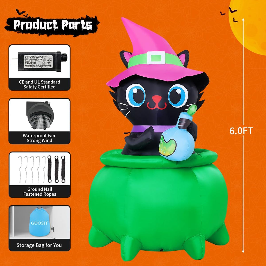 6 FT Halloween Inflatable Cat with LED Lights T823276