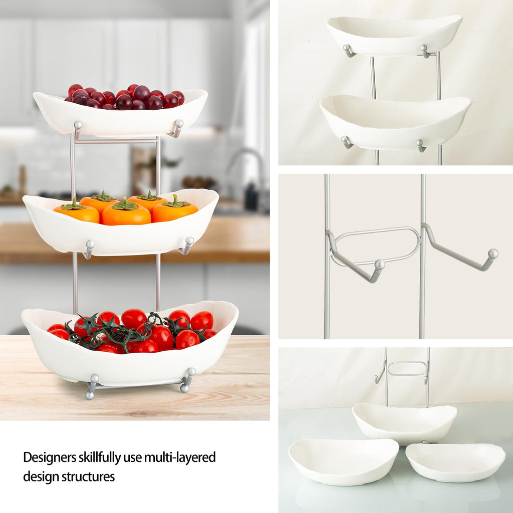 3 Tier Ceramic Fruit Bowl with Metal Stand F7986