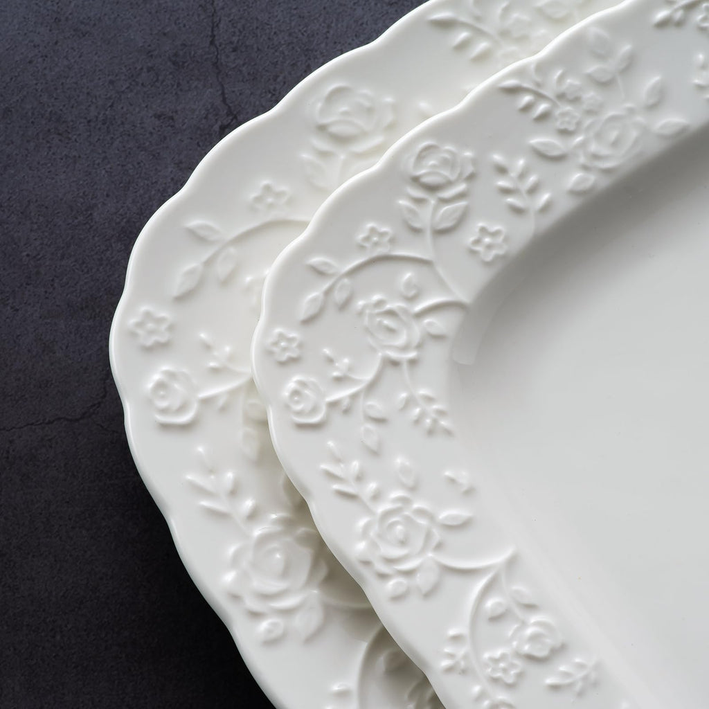 Ceramic Square Dinner Plates Set of 4, 10 & 12 Inch Embossed Salad Plates O976282