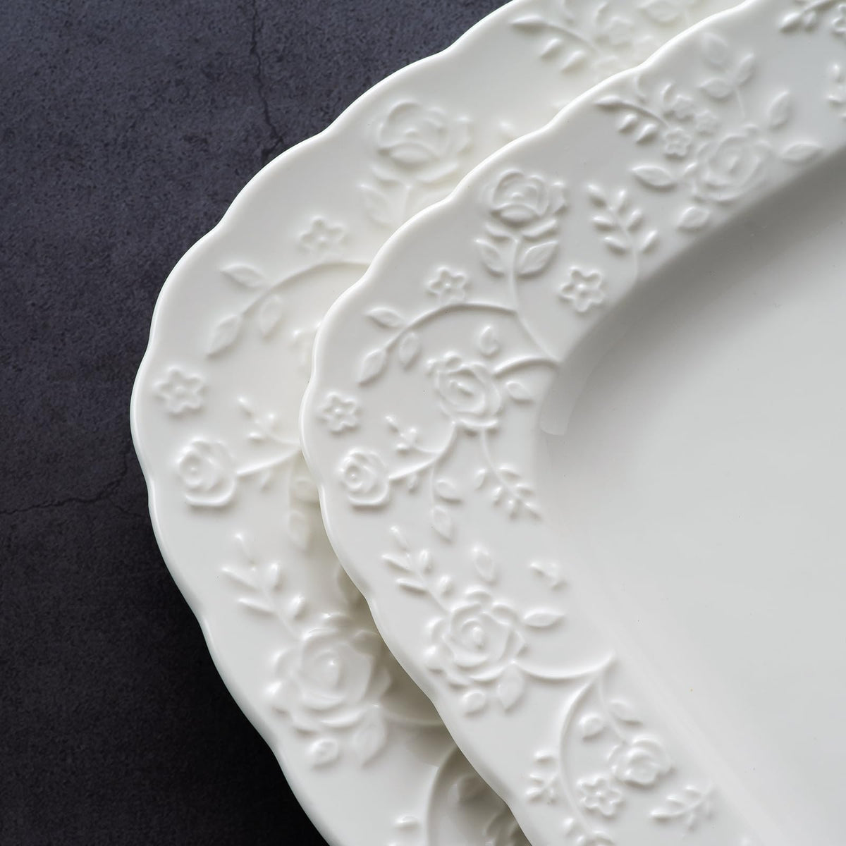 Ceramic Square Dinner Plates Set of 4, 10 & 12 Inch Embossed Salad Plates O976282