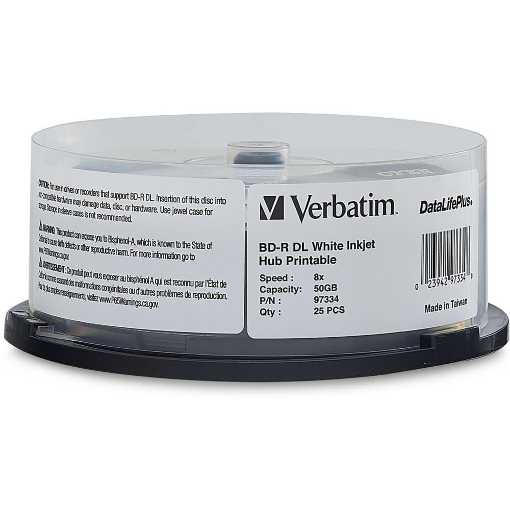 Blu-ray BD-R DL Inkjet Printable Disc 50GB 25 Pack Spindle J292376