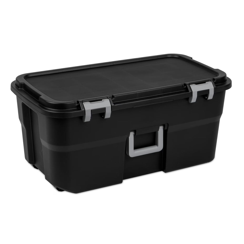 Black 22 Gallon Wheeled Plastic Footlocker E22556