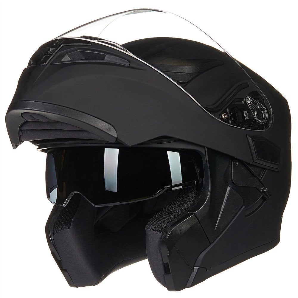 Matte Black Modular Full Face Motorcycle Helmet and Bluetooth Headset R8026