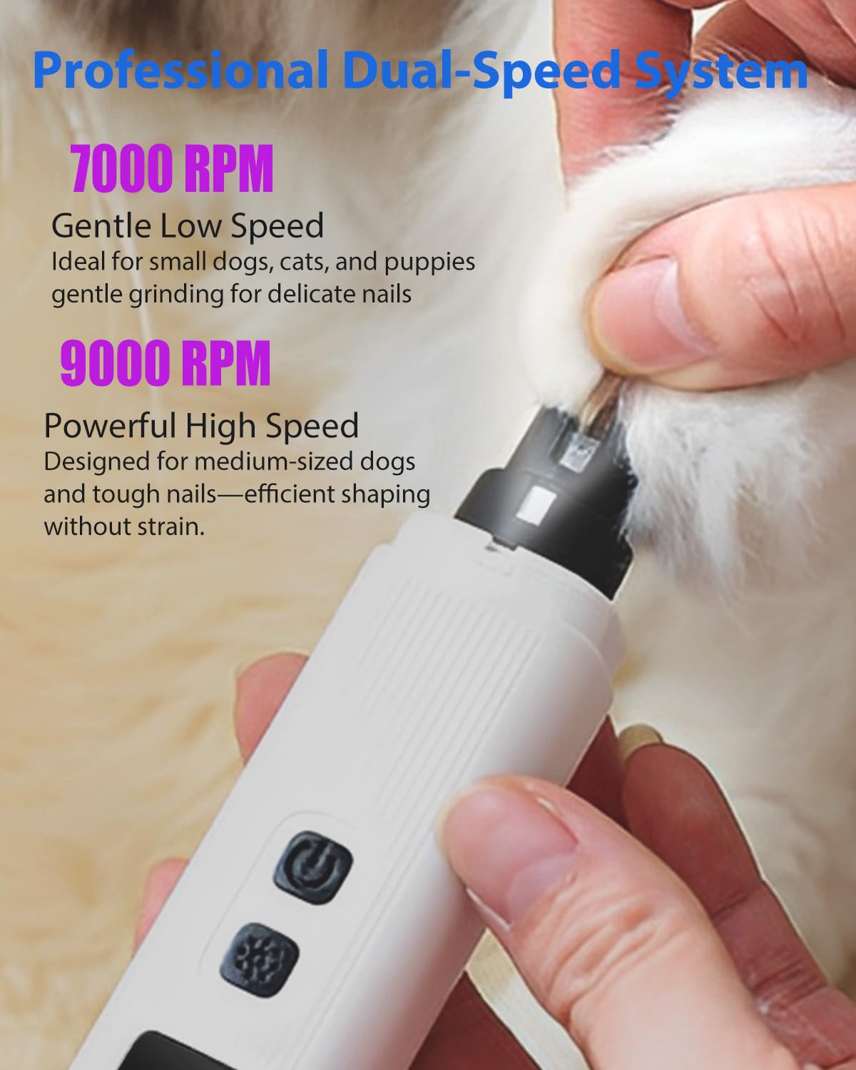 Electric Dog Nail Grinder 2 Speed 30dB Super Quiet White E81822