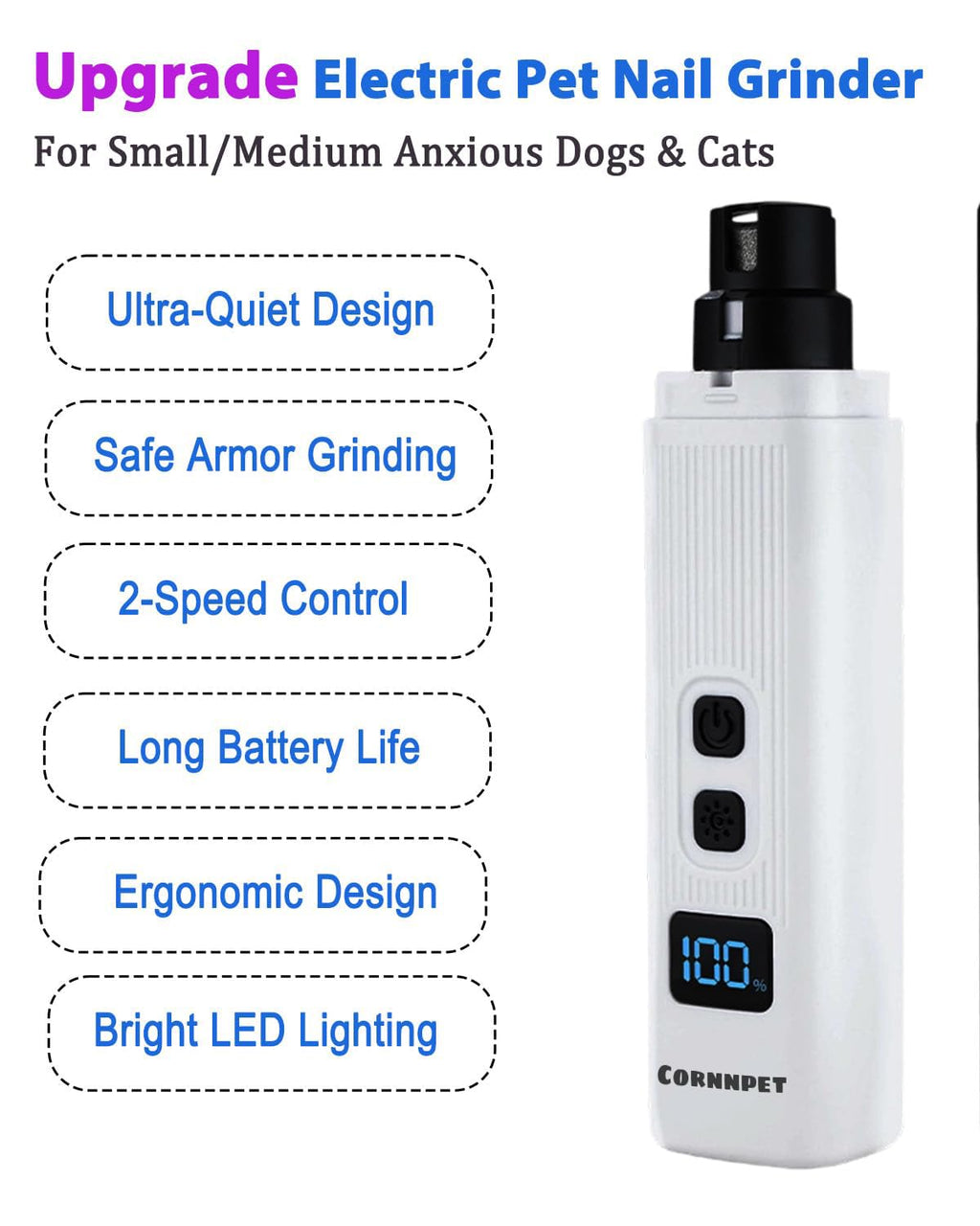 Electric Dog Nail Grinder 2 Speed 30dB Super Quiet White E81822